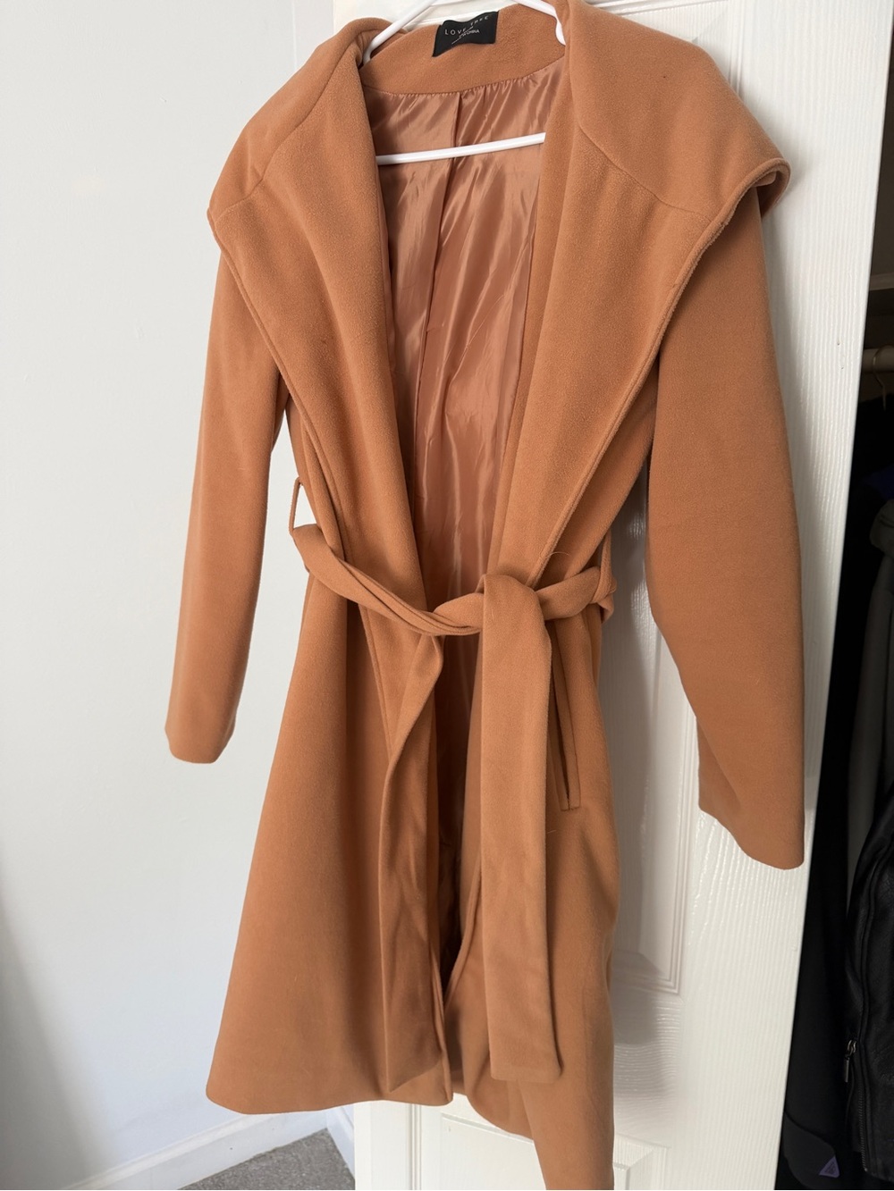 Love Tree Camel Wrap Robe Coat with Self-Tie Belt